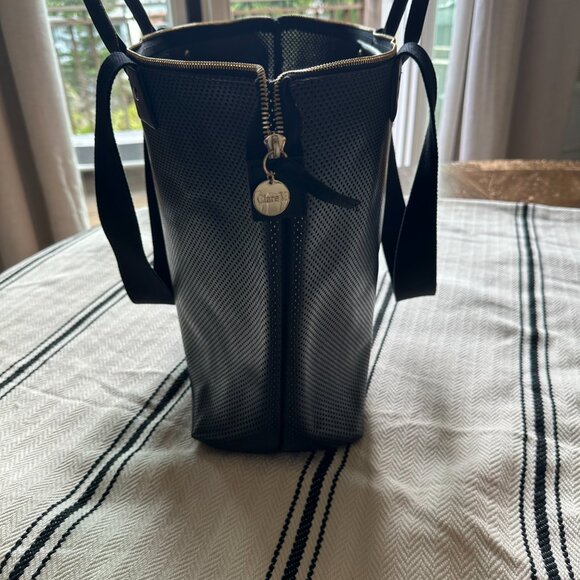 Clare V. Le Zip Sac in Black Perf Leather w/Black  Cotton Webbing Straps - Picture 4 of 9